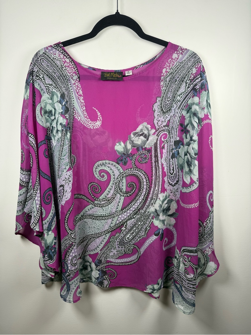 BOB MACKIE WEARABLE ART | Sheer Paisley Floral Tunic Top Size 1X